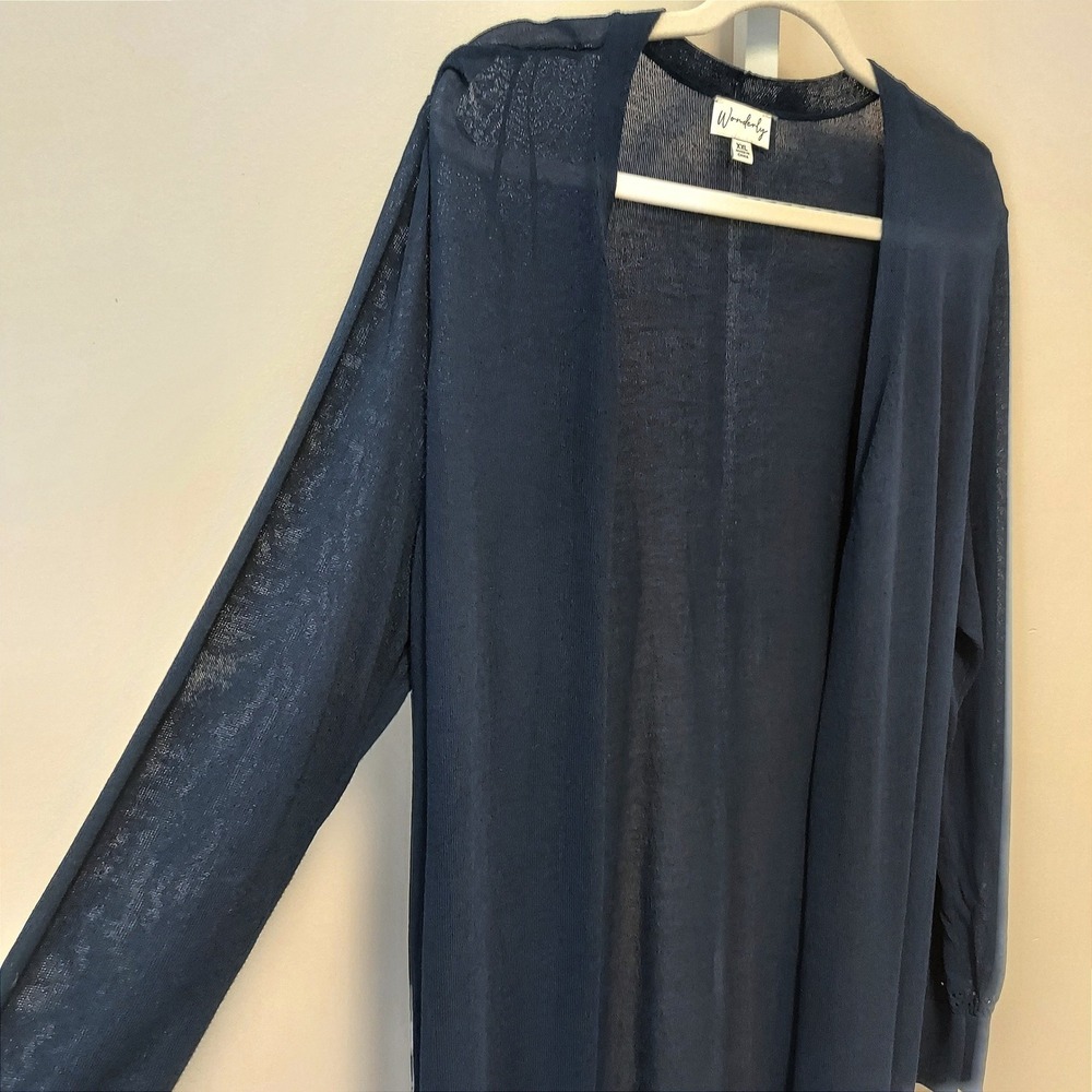 Wonderly XXL Open Front Pointelle Knit Longline Cardigan‎ Sweater Minimal Career